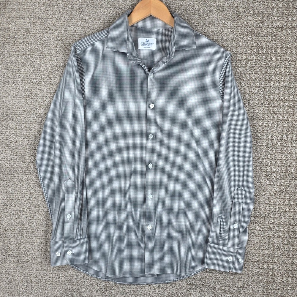 Mizzen+Main Mens Medium Trim Fit Gingham‎ Performance Dress Shirt